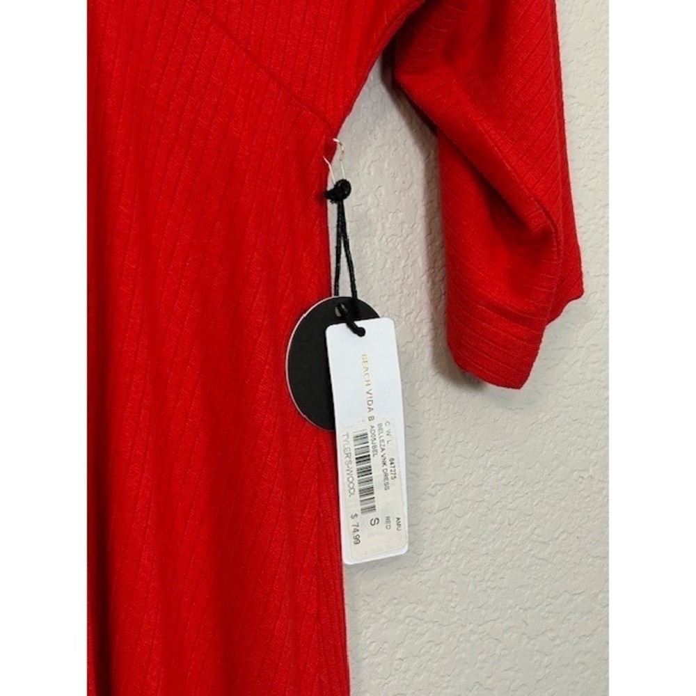 NWT Amuse Society Womens S Red Ribbed V-Neck Mini Dress Dolman Sleeves Romantic - Picture 14 of 14
